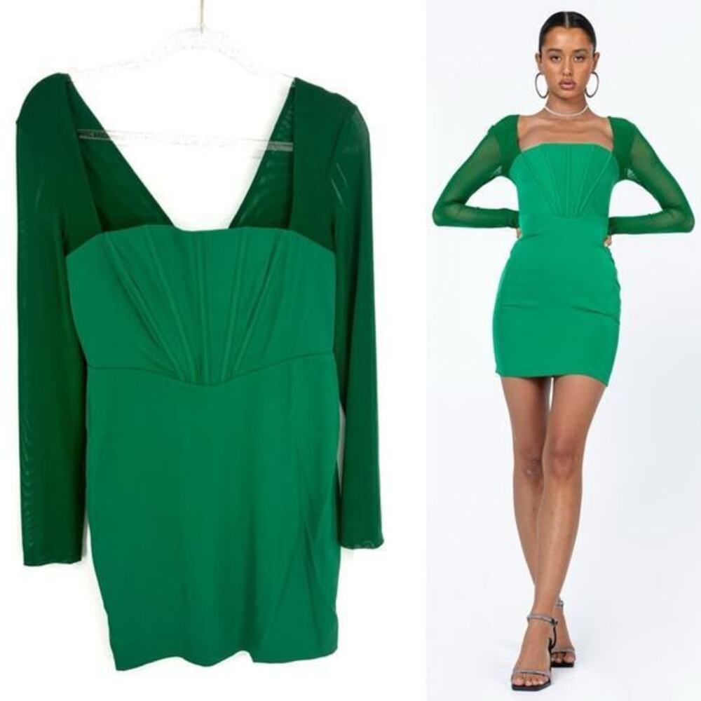 Princess Polly Austin Long Sleeve Mini Dress Size 8 Green